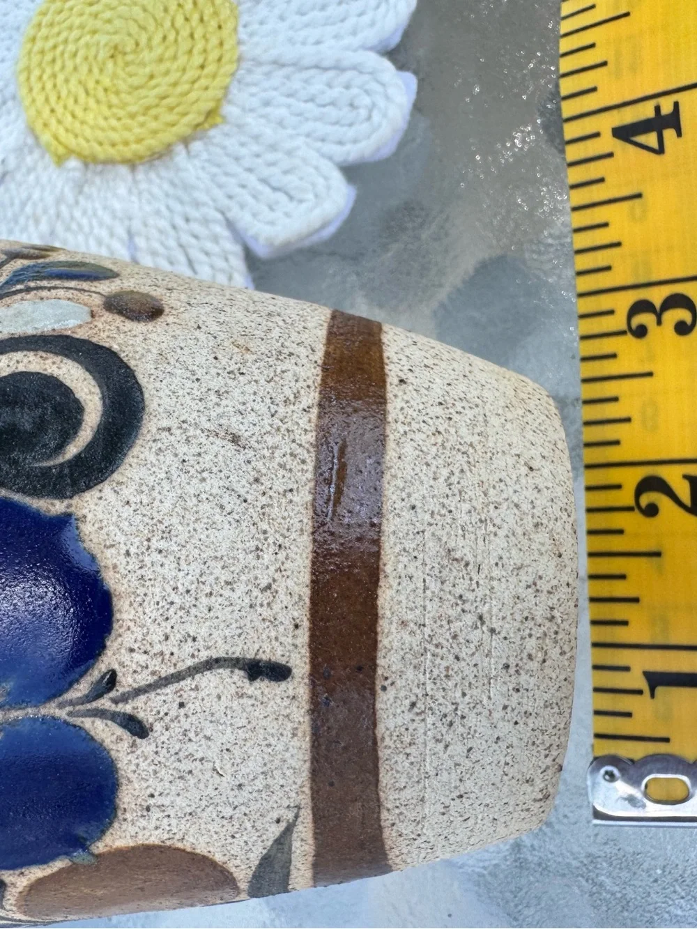 Vintage Tonala Mexico Pottery Vase Signed Mex Z Blue Flower Boho Home Decor